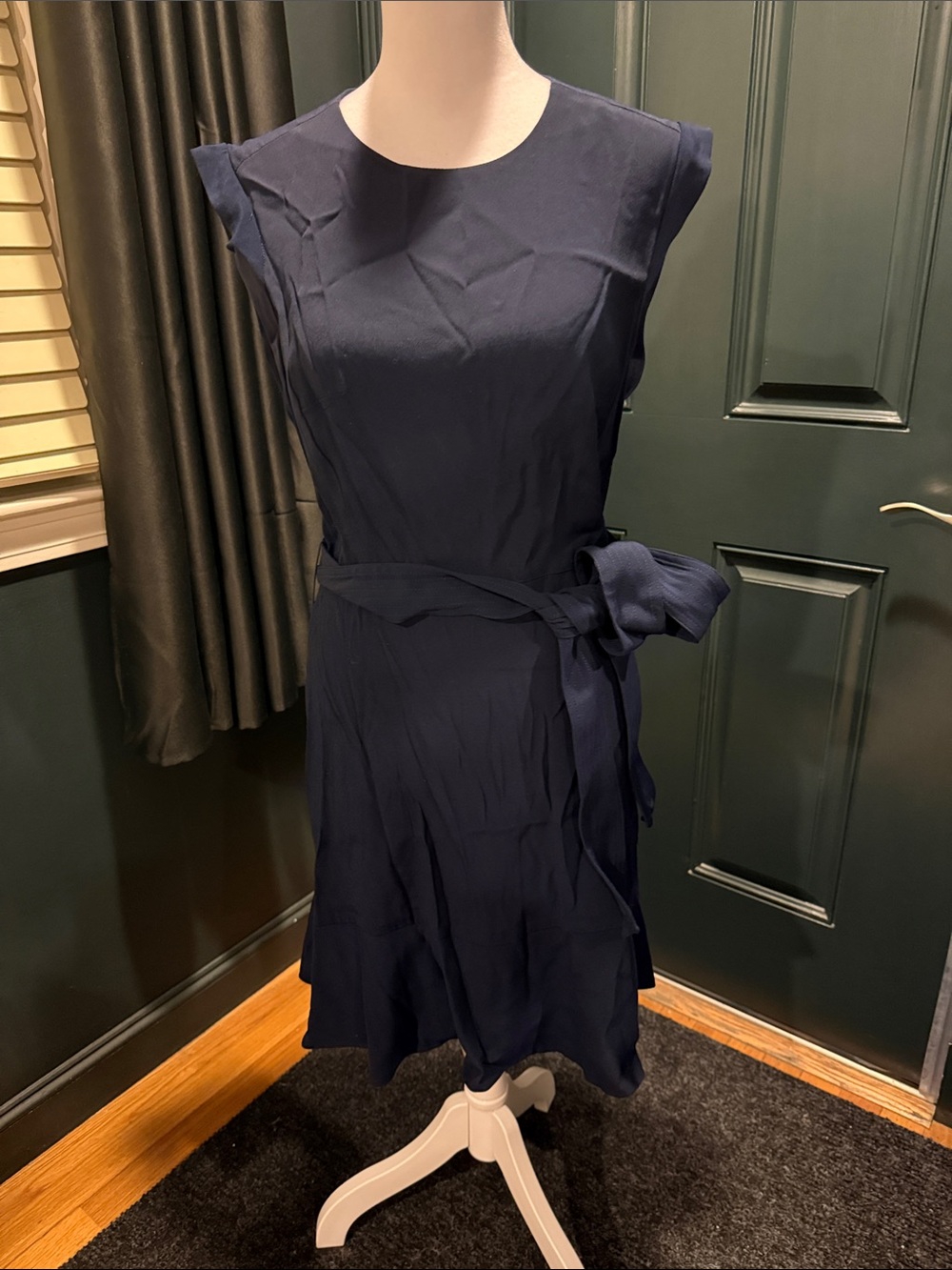 Sandro Navy Sleeveless Midi Dress with Tie-Waist